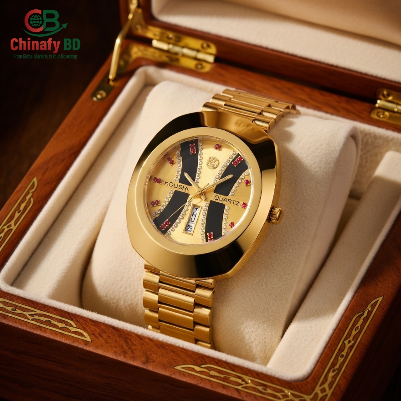 Luxury Gold Men’s Watch – Premium China Imported Waterproof Wrist Watch
