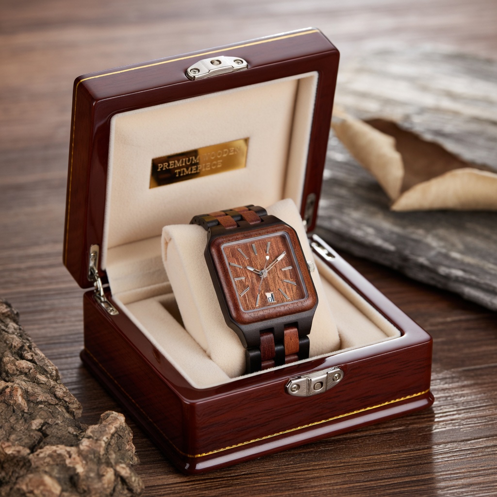 Premium Ebony Wood Square Men’s Watch – (Imported from China)