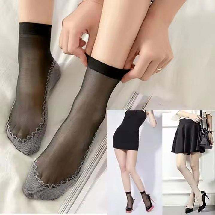 Premium Velvet Short Stockings For Women - Imported Premium Soft Cotton Sole Elegant Transparent Ladies Socks