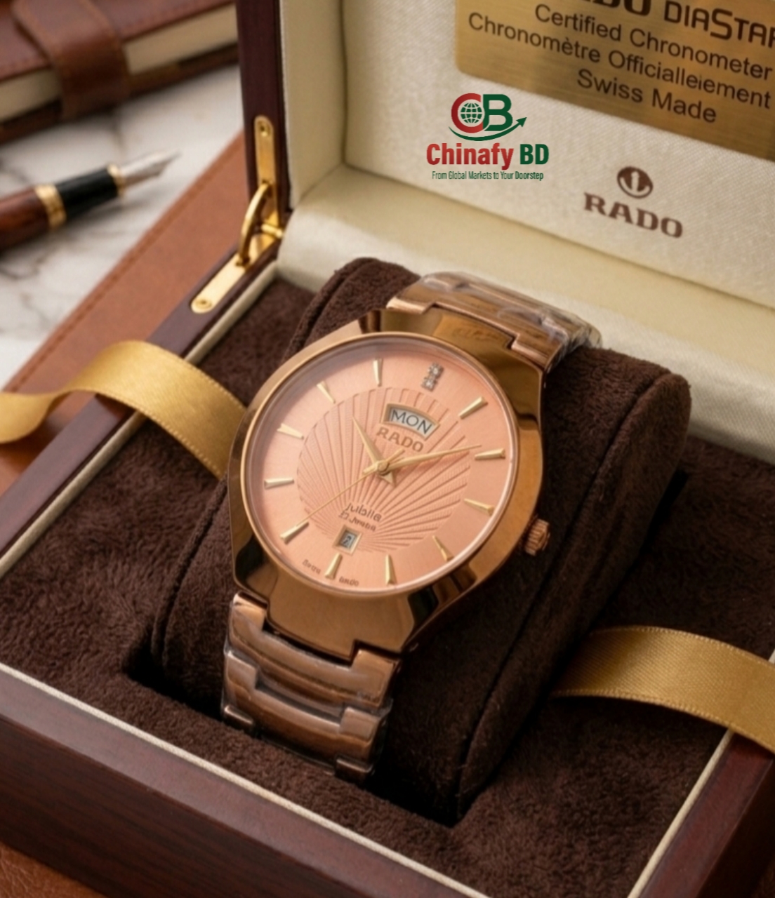 ⌚ RADO Ceramic Rose Gold Men's Watch – Premium China Imported | Waterproof | Lifetime Color Guarantee